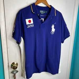 Polo Ralph Lauren Japan Big Pony Polo Shirt Blue Custom Fit Flag Logo Men’s